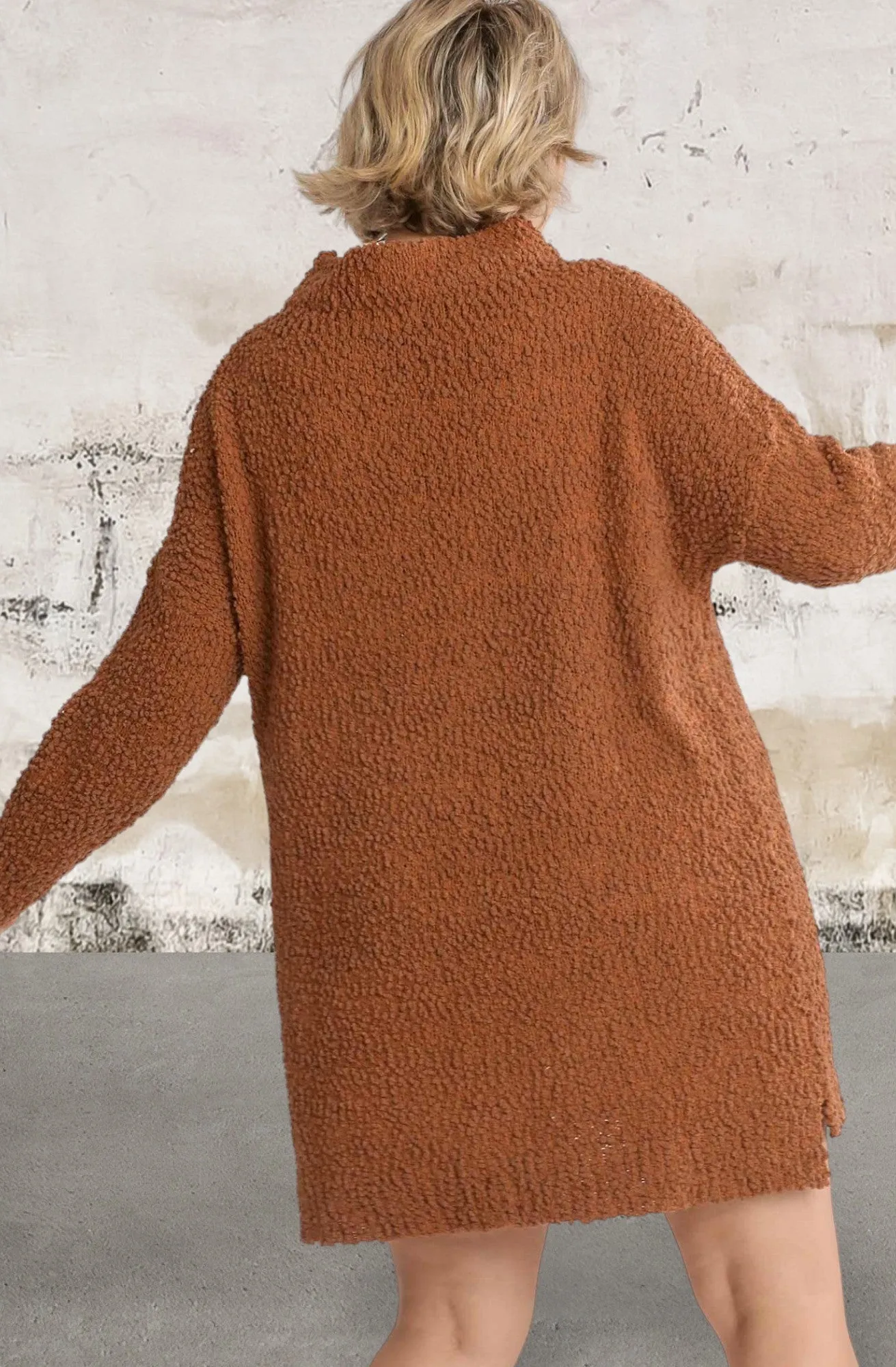 Longsleeve High Cowl Neck Bouclé Sweater Dress