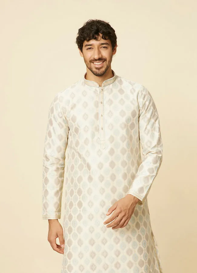 Manyawar Cream Paisley Printed Kurta Set