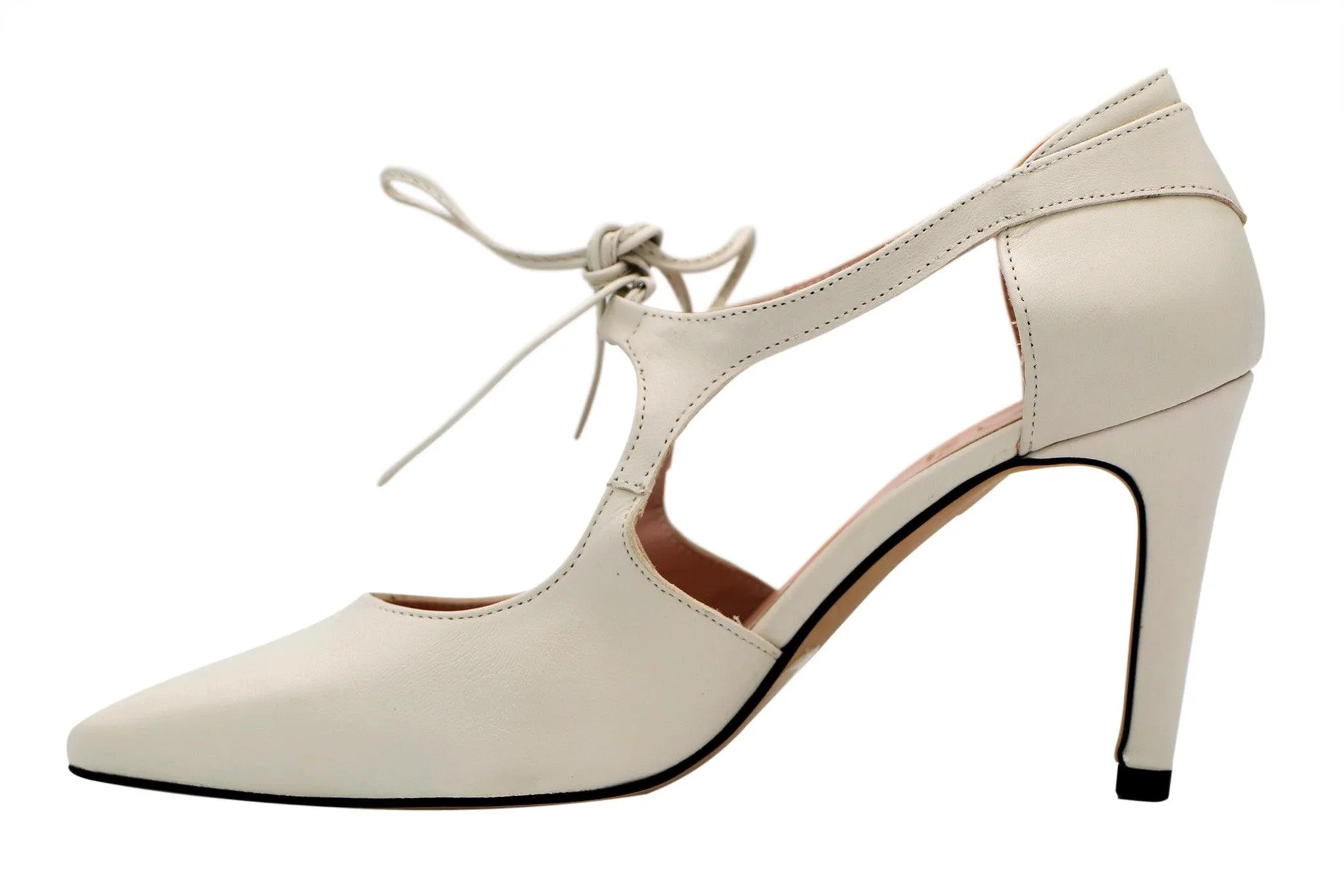 MARIAN Off White Leather Pointed Toe Shoe with Tie