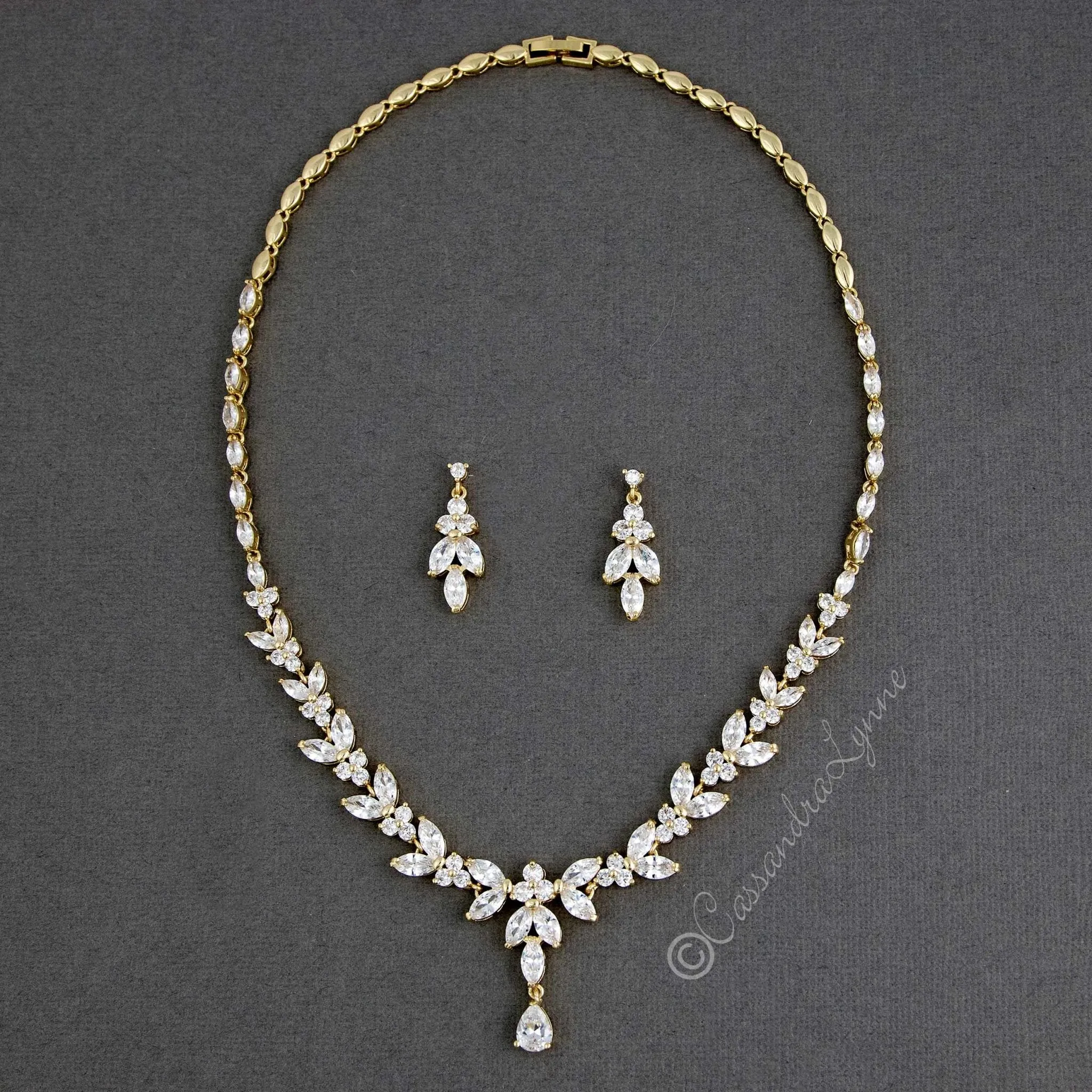 Marquise Leaf Bridal Necklace and Earrings