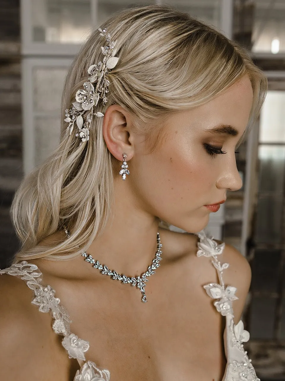 Marquise Leaf Bridal Necklace and Earrings