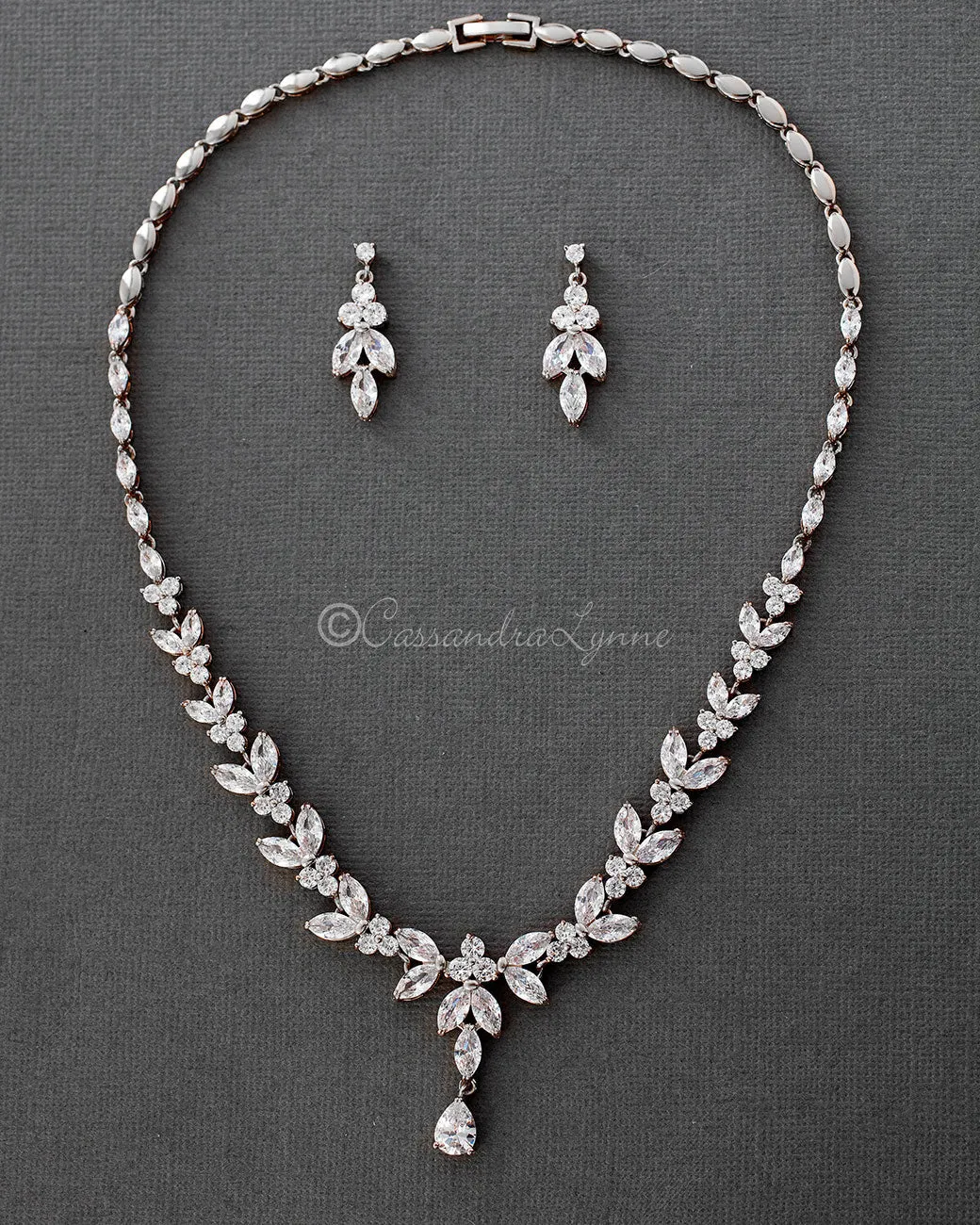 Marquise Leaf Bridal Necklace and Earrings