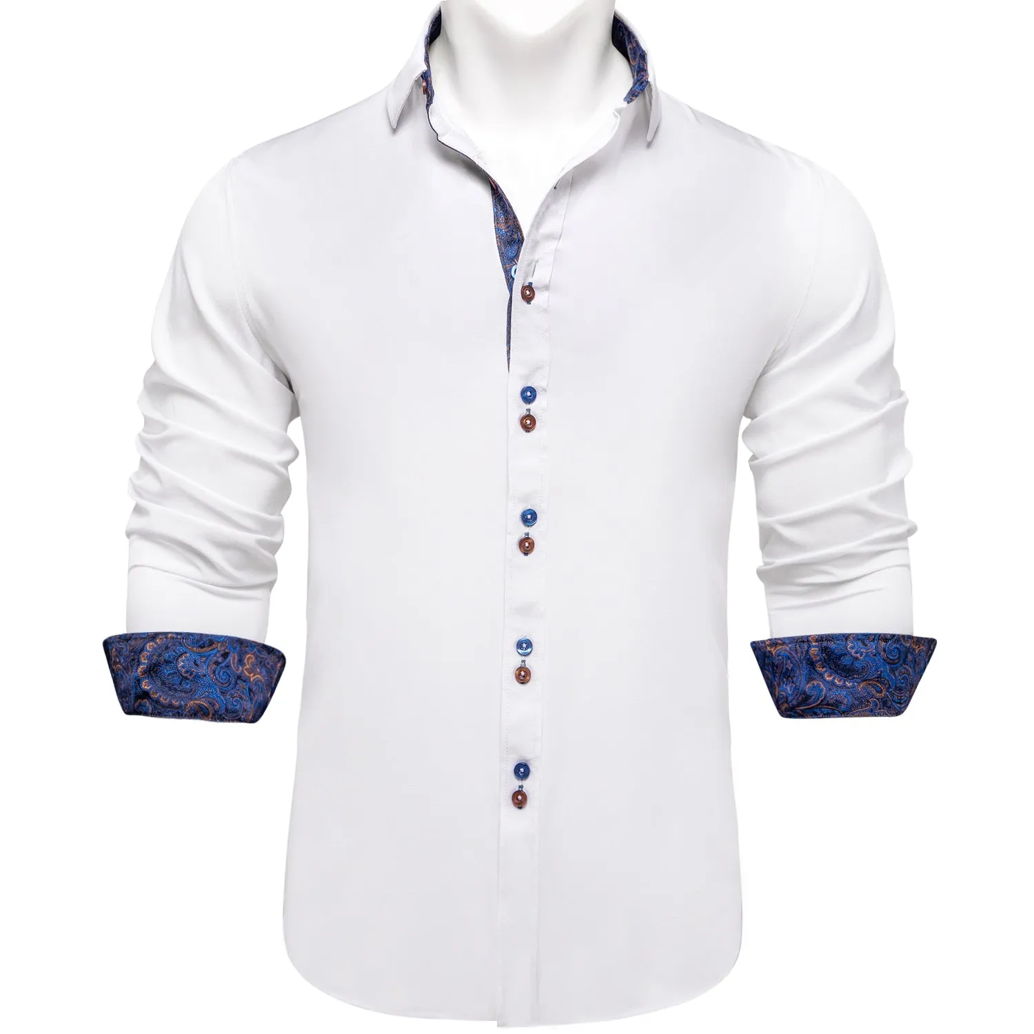 Men's Long Sleeve Cotton Paisley Color Contrast Shirt Regular-fit Button-down Collar Casual Black Shirt