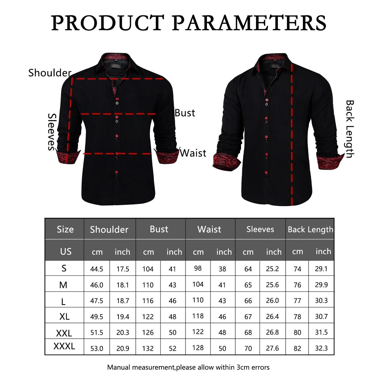 Men's Long Sleeve Cotton Paisley Color Contrast Shirt Regular-fit Button-down Collar Casual Black Shirt