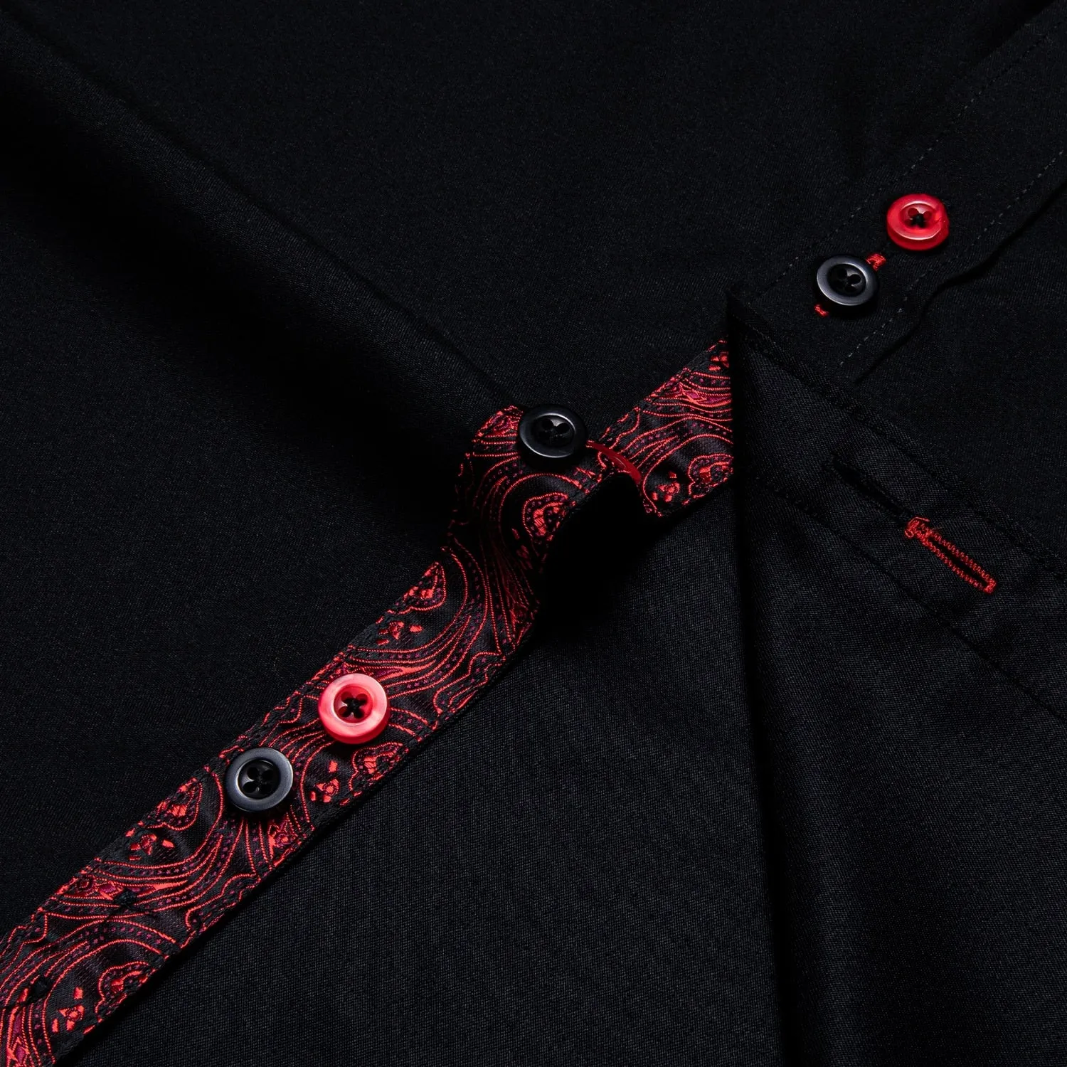 Men's Long Sleeve Cotton Paisley Color Contrast Shirt Regular-fit Button-down Collar Casual Black Shirt