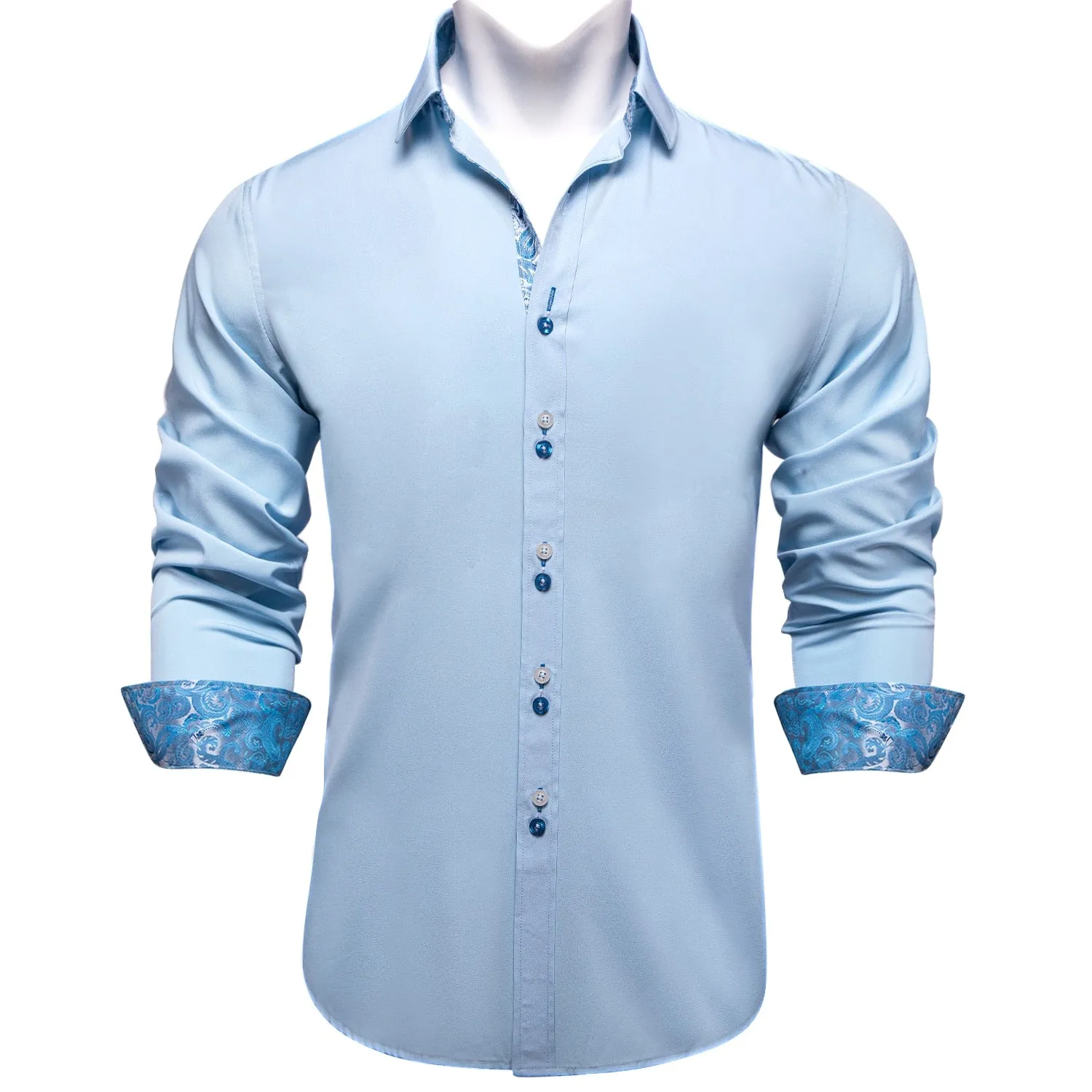 Men's Long Sleeve Cotton Paisley Color Contrast Shirt Regular-fit Button-down Collar Casual Black Shirt