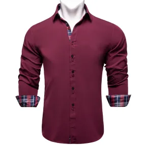 Men's Long Sleeve Cotton Paisley Color Contrast Shirt Regular-fit Button-down Collar Casual Black Shirt