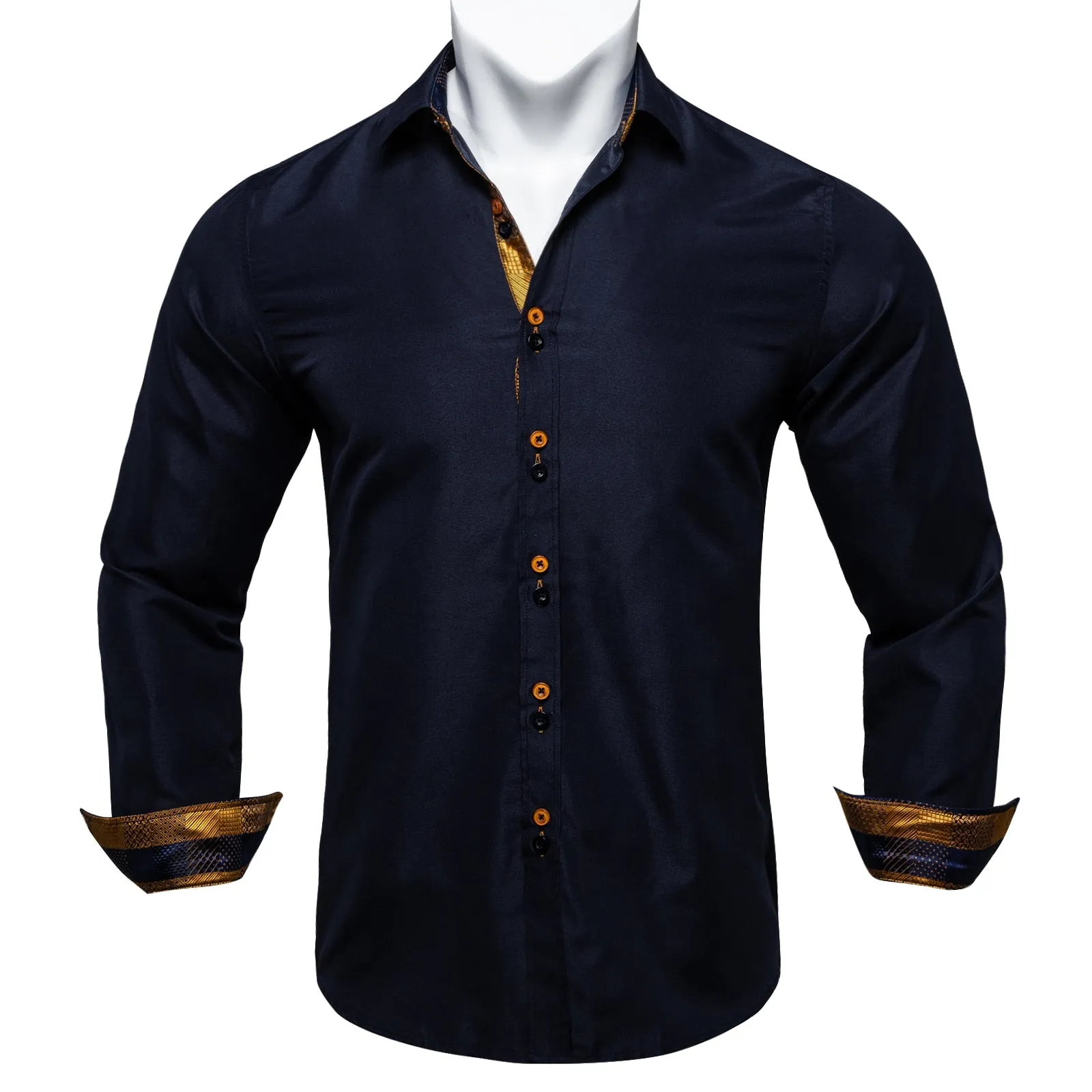 Men's Long Sleeve Cotton Paisley Color Contrast Shirt Regular-fit Button-down Collar Casual Black Shirt