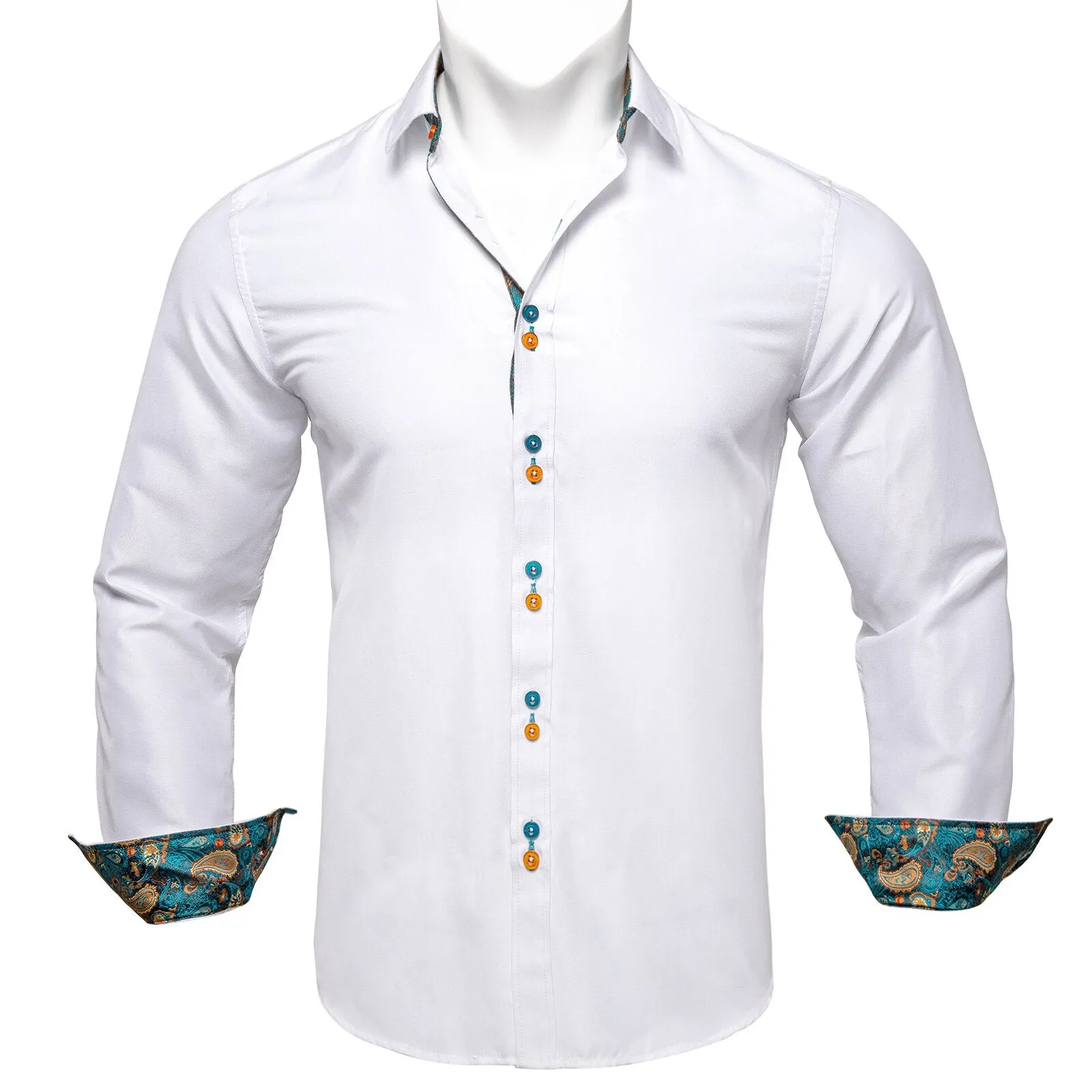 Men's Long Sleeve Cotton Paisley Color Contrast Shirt Regular-fit Button-down Collar Casual Black Shirt