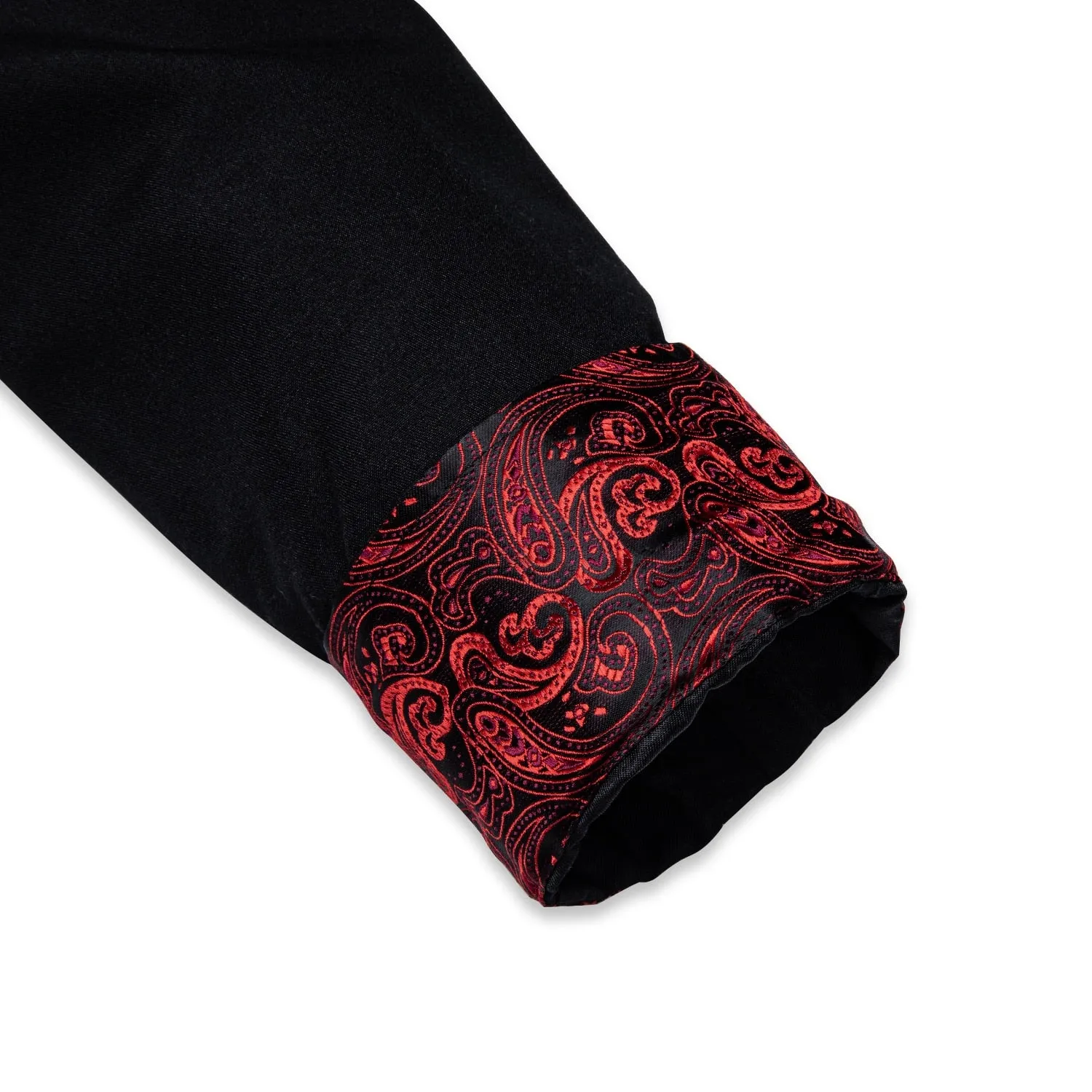 Men's Long Sleeve Cotton Paisley Color Contrast Shirt Regular-fit Button-down Collar Casual Black Shirt