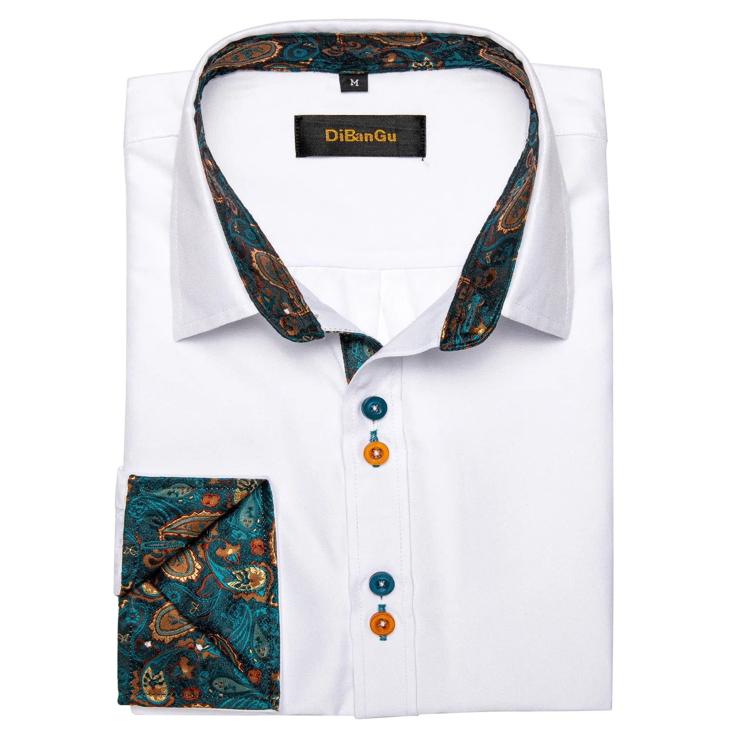 Men's Long Sleeve Cotton Paisley Color Contrast Shirt Regular-fit Button-down Collar Casual Black Shirt