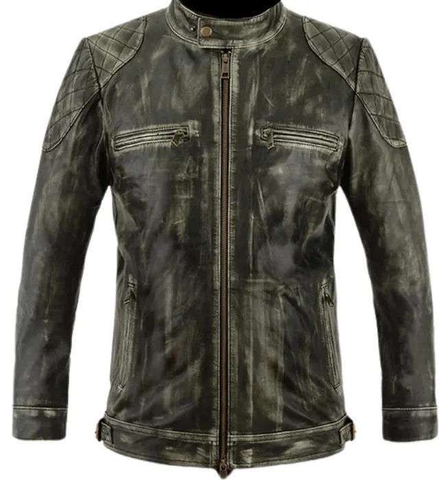 Mens Vintage Style Motorcycle Cafe Racer Genuine Leather Jacket