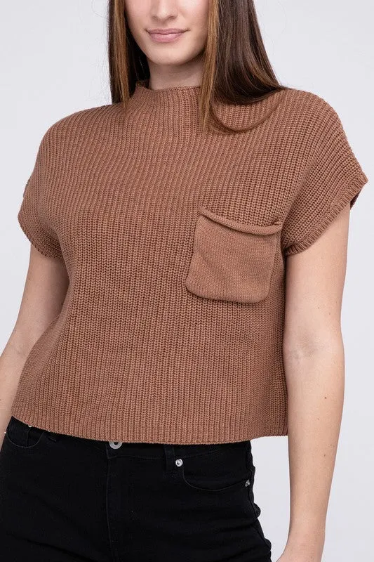 Mock Neck Short Sleeve Cropped Sweater