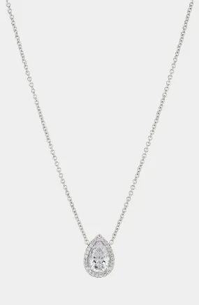 MODERN LOVE PEAR HALO CZ PENDANT NECKLACE