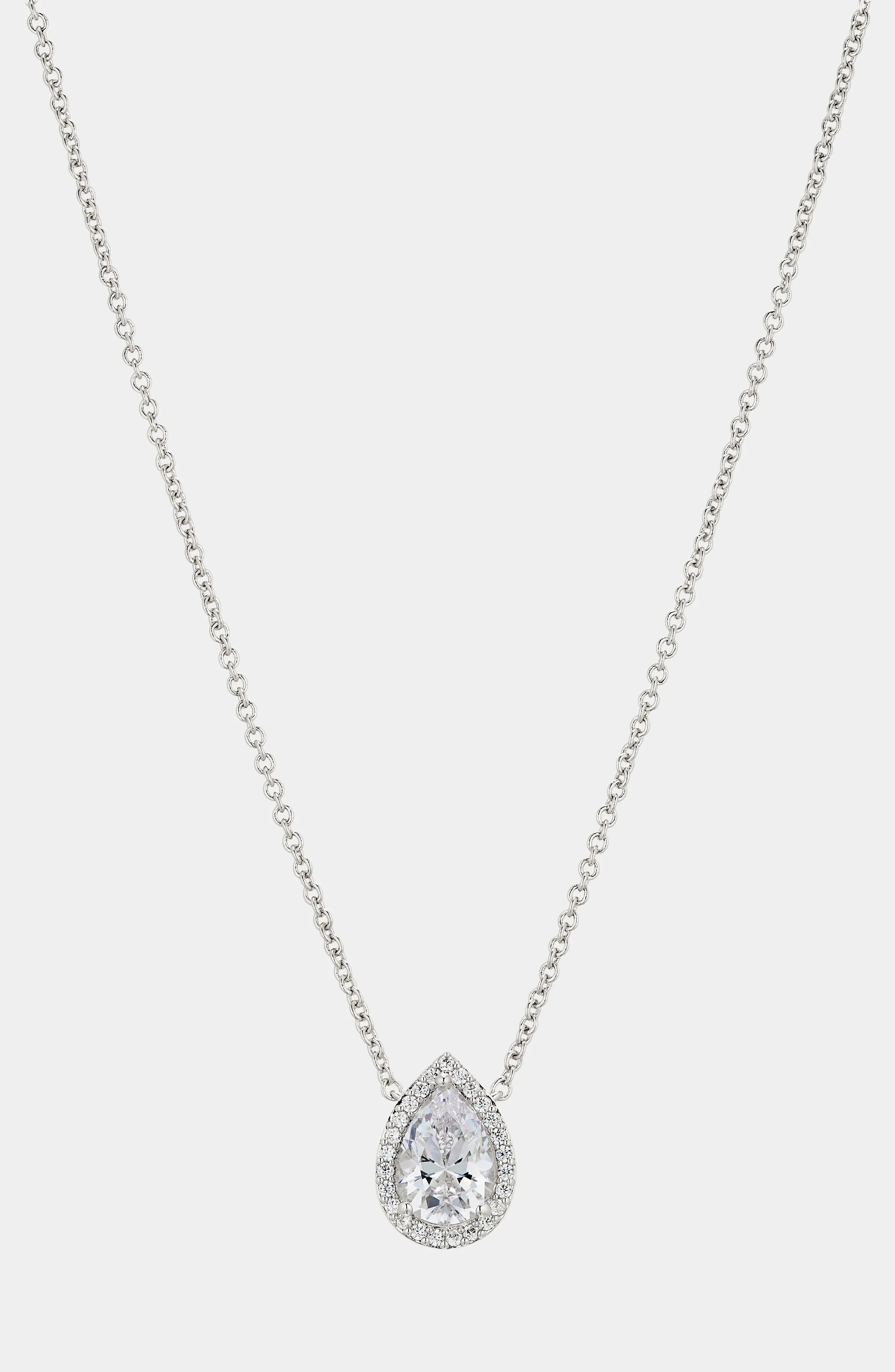 MODERN LOVE PEAR HALO CZ PENDANT NECKLACE