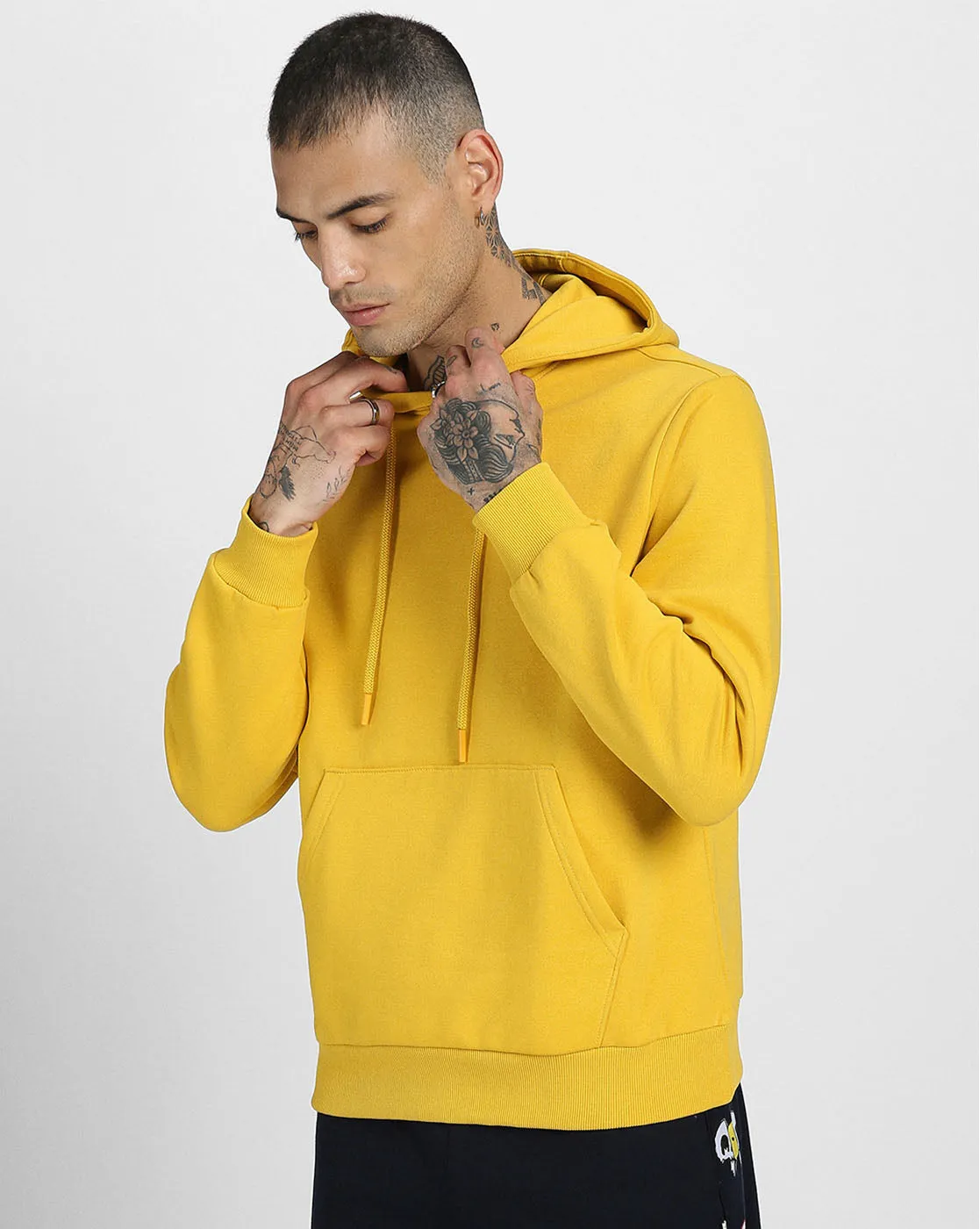 Mustard Solid Regular Hoodie