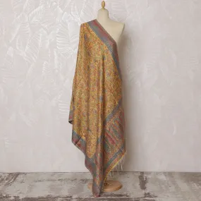 Mustard Yellow Silk Jacquard Dupatta with Multicolor Paisley and Floral Design – 235 X 95 Cms, India-D20313