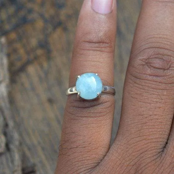 Natural Aquamarine Prong Work Ring ,925 Sterling Silver Aquamarine Ring, Aquamarine Jewelry, Nickel Free, Aqua Jewelry