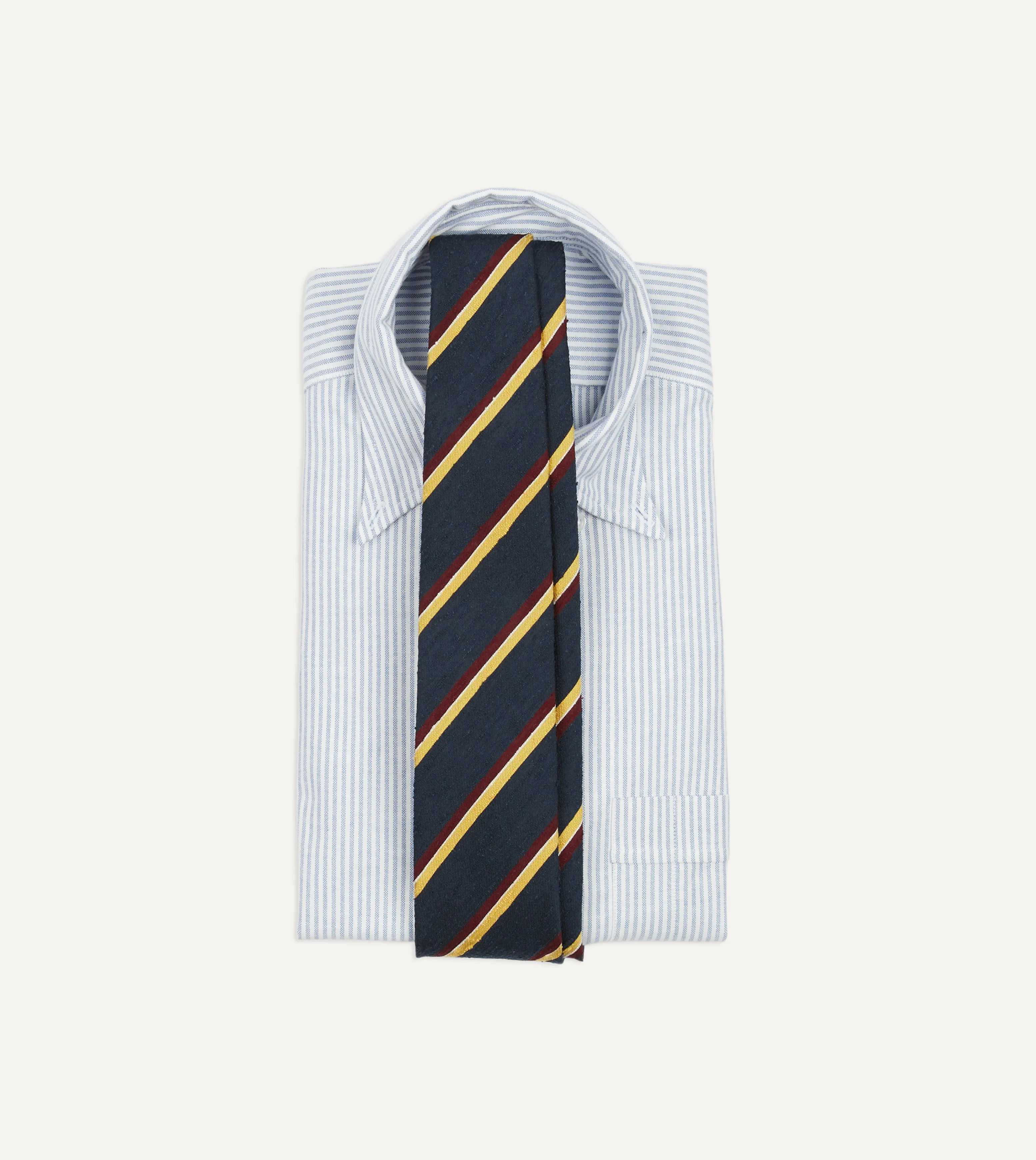 Navy, Red and Yellow Stripe Shantung Silk Tie