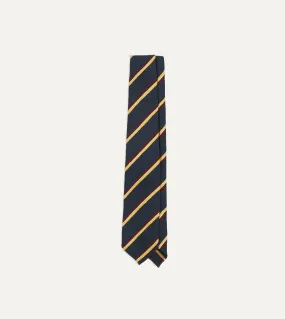 Navy, Red and Yellow Stripe Shantung Silk Tie