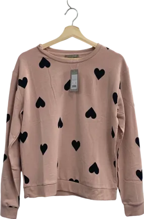 New Look Pink Heart Print Sweatshirt UK Size 12