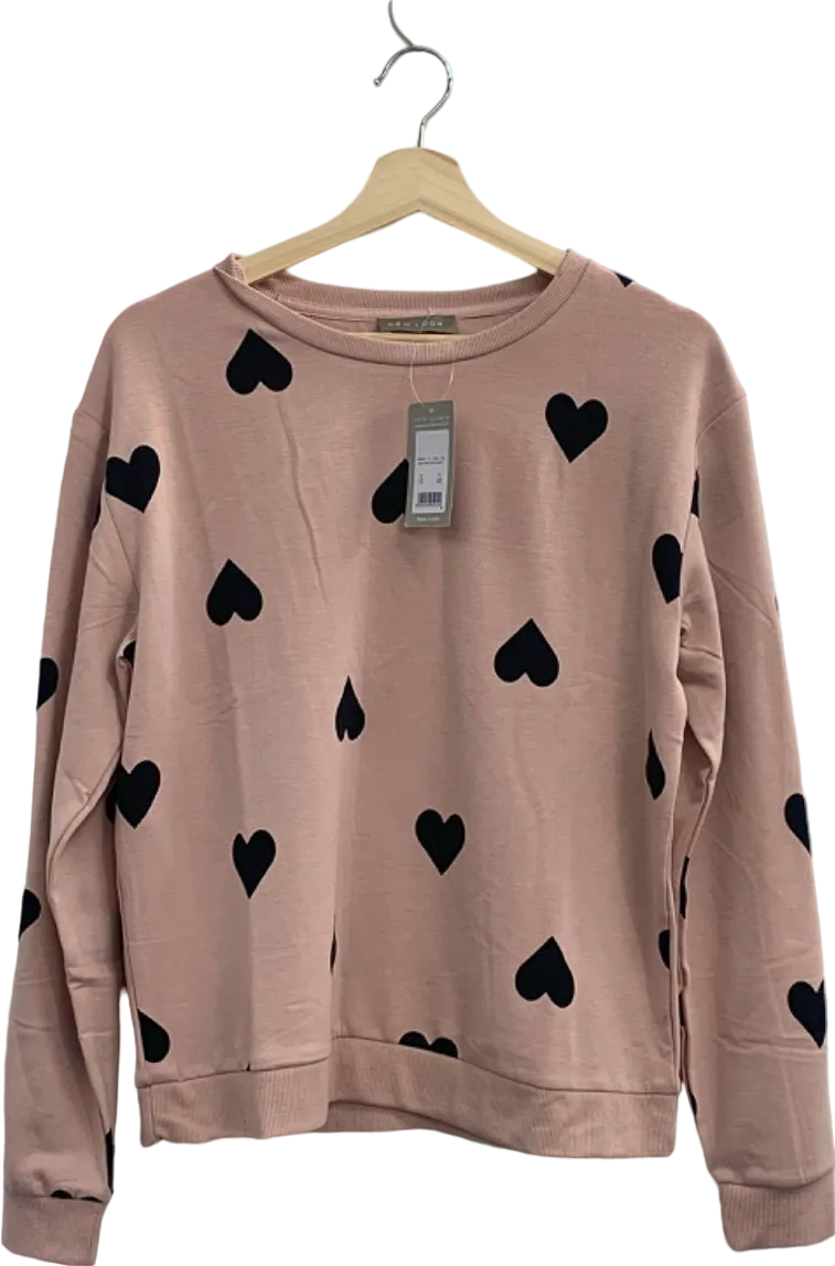 New Look Pink Heart Print Sweatshirt UK Size 12