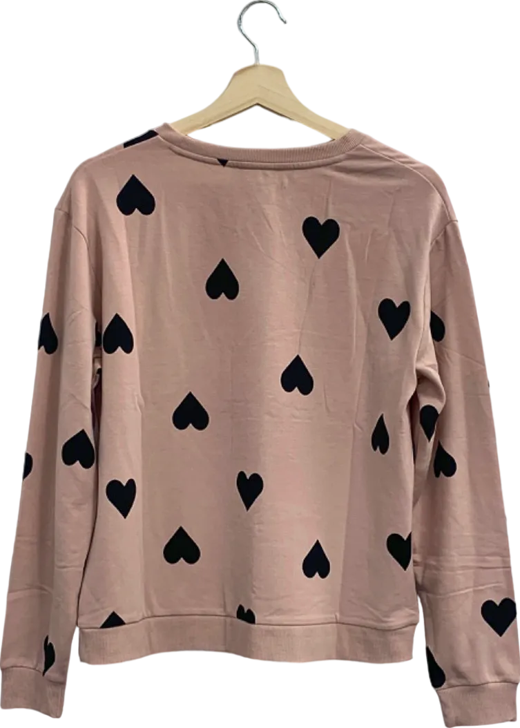 New Look Pink Heart Print Sweatshirt UK Size 12