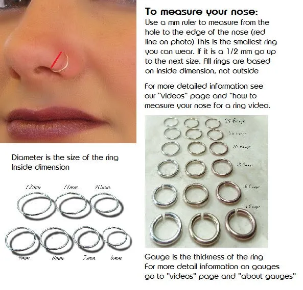 Nose Ring Endless Hammered & Wrapped- Choose Your Metal, Choose Your Size