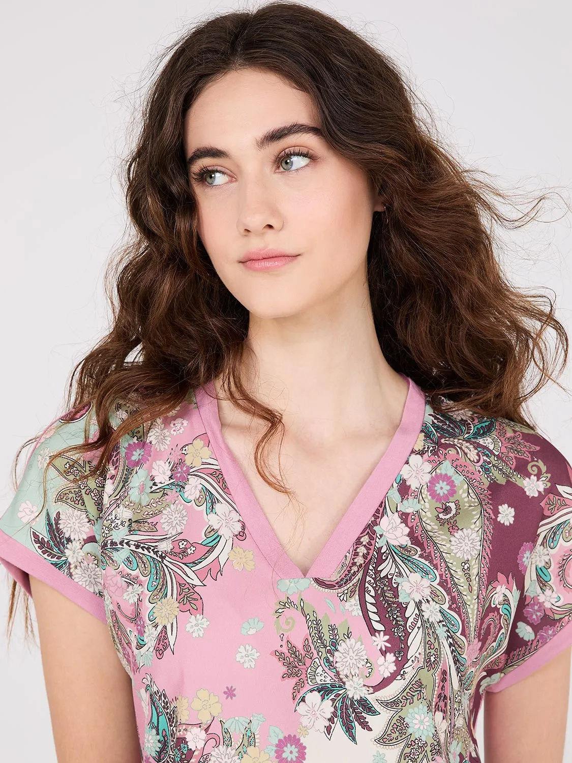 Paisley Print Short Dolman Sleeve Top