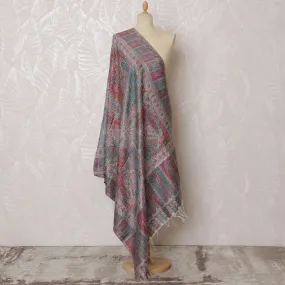 Pastel Gray and Red Silk Jacquard Dupatta with Intricate Paisley Design – 235 X 95 Cms, India-D20316