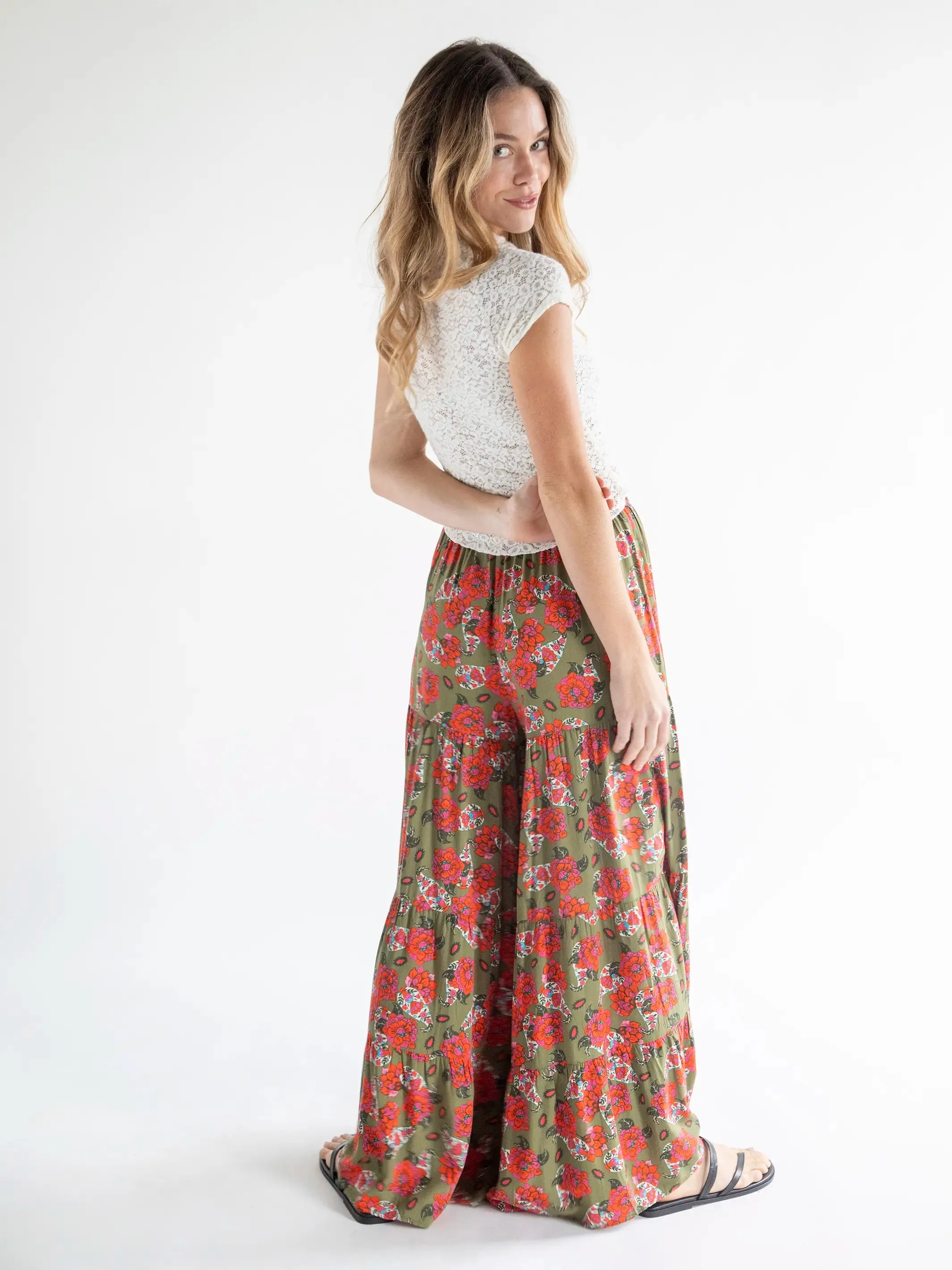 Patti Palazzo Pant - Olive Paisley