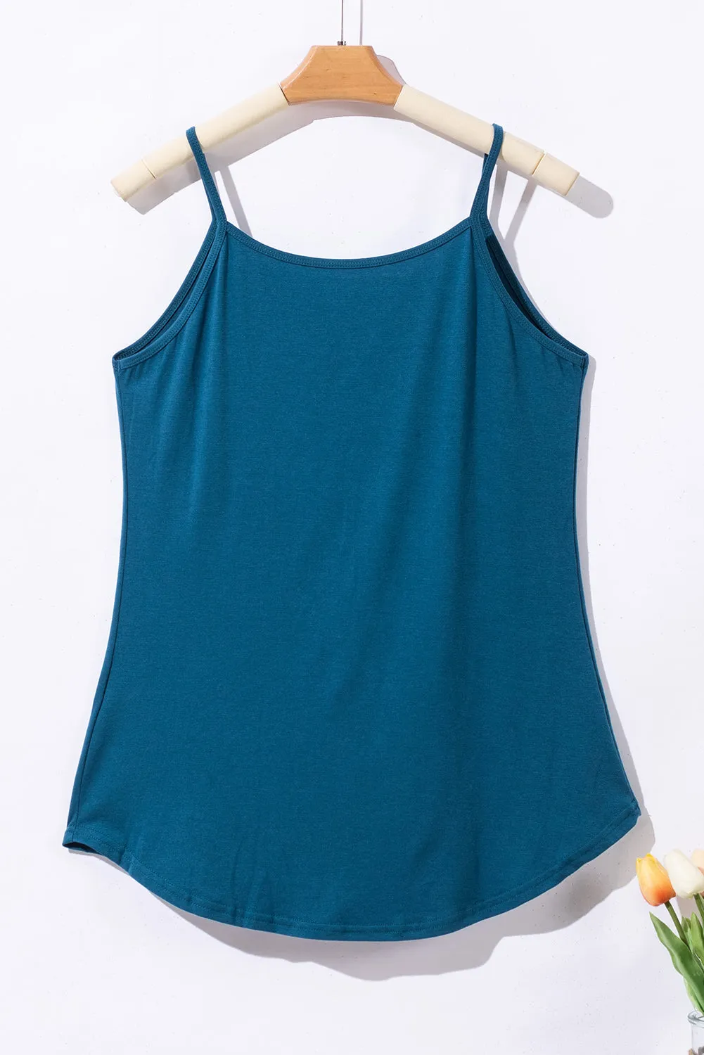 Peacock Blue Spaghetti Strap V-Neck Flowy Tunic Tank Top