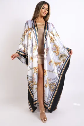 Printed satin maxi kimono