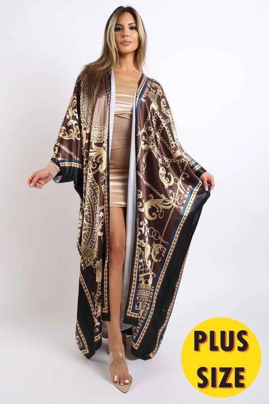 Printed satin maxi kimono