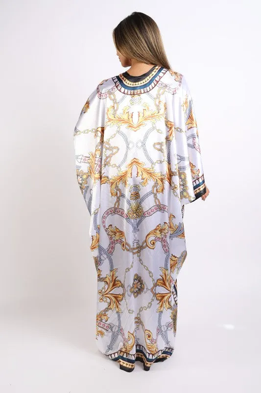 Printed satin maxi kimono