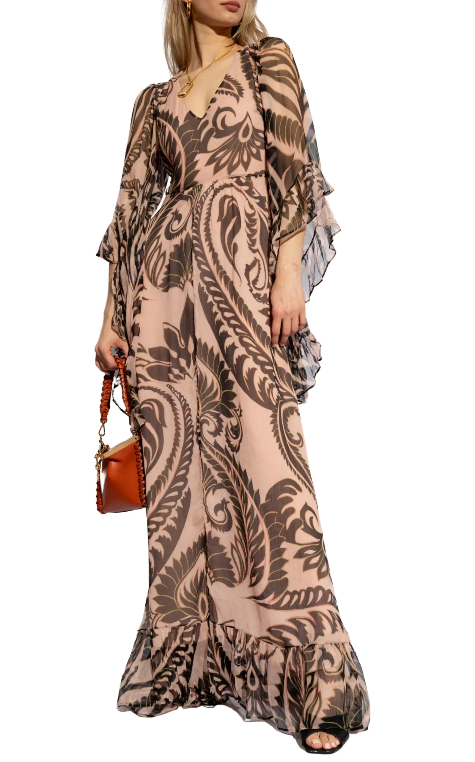 Printed V-neck Silk Dress