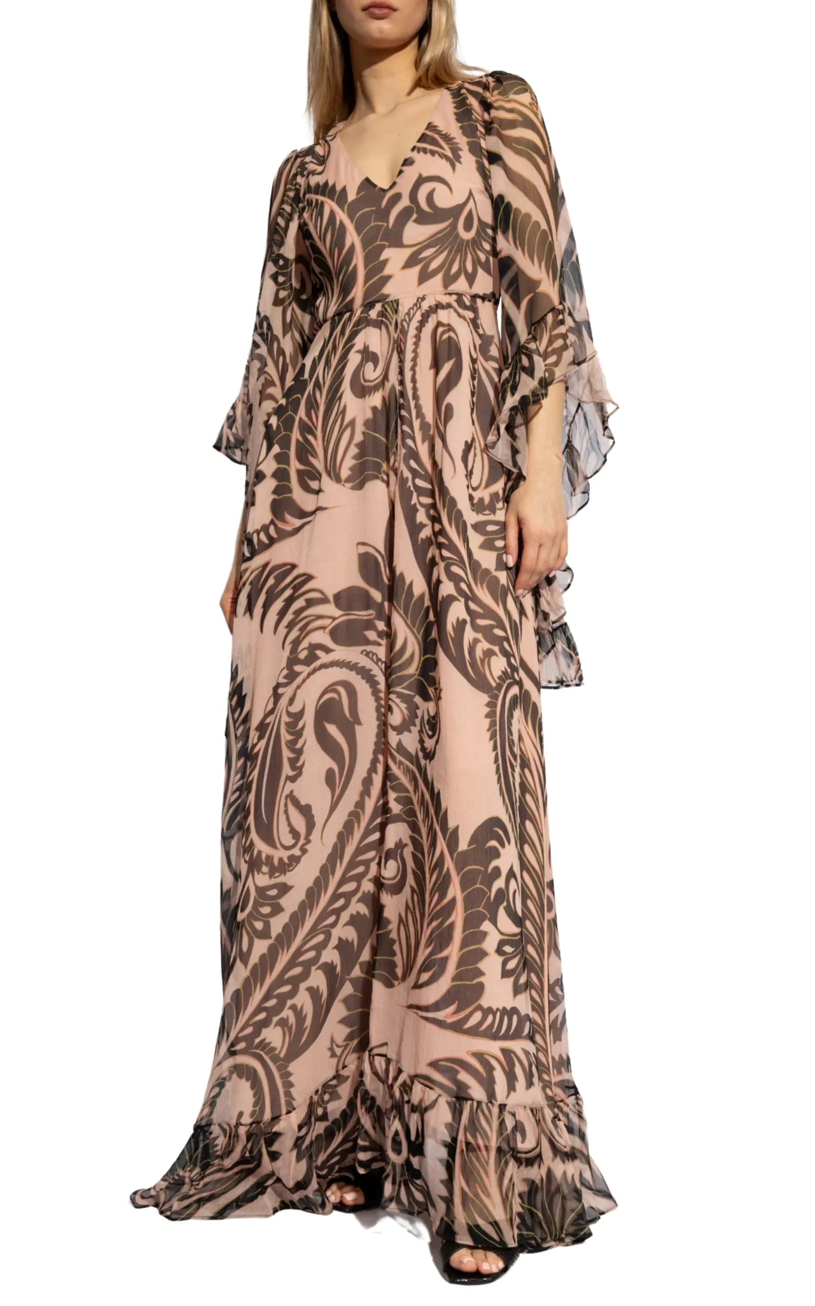 Printed V-neck Silk Dress