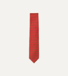 Red and Green Diamond Medallion Print Madder Twill Silk Tie