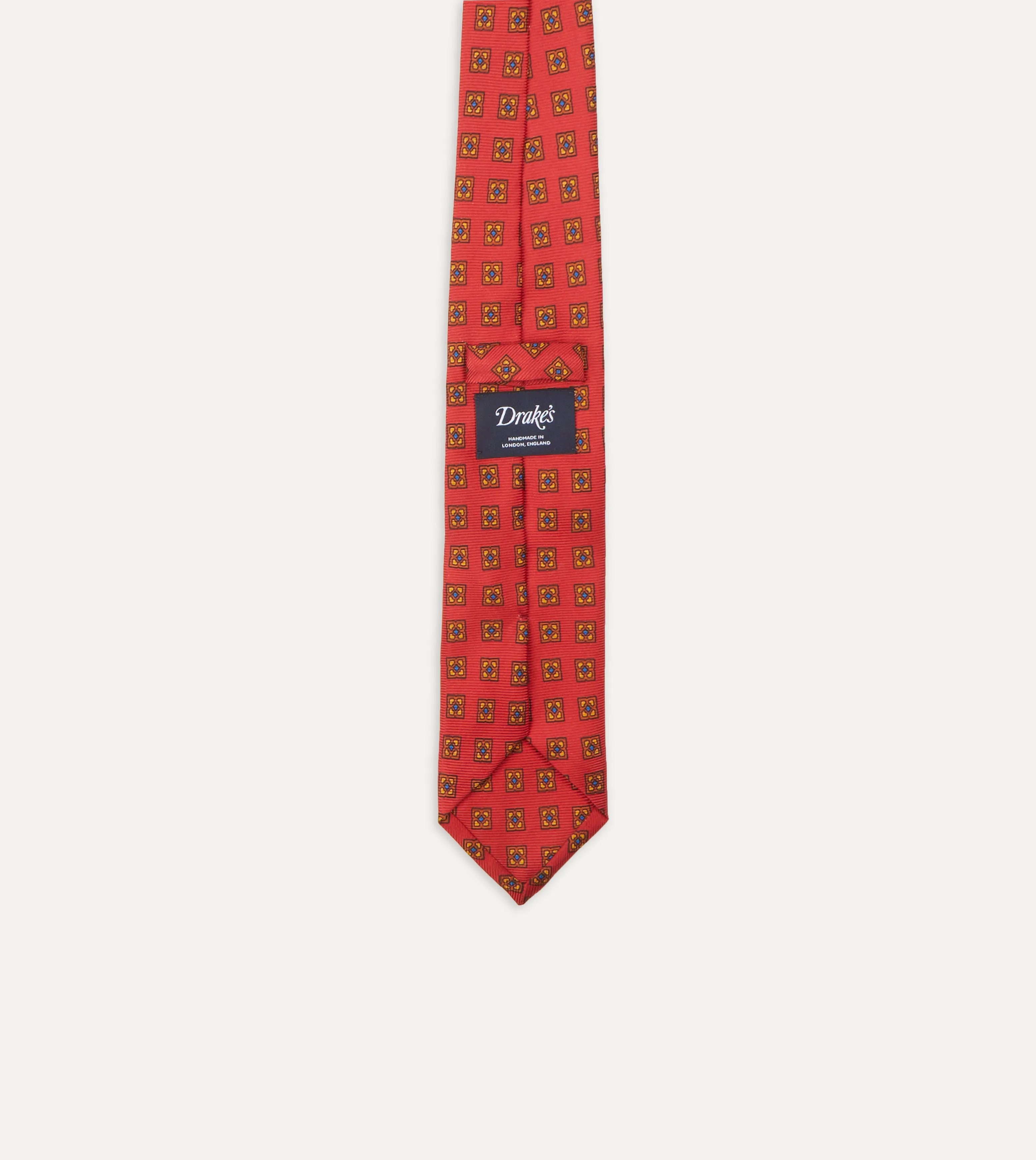 Red and Green Diamond Medallion Print Madder Twill Silk Tie