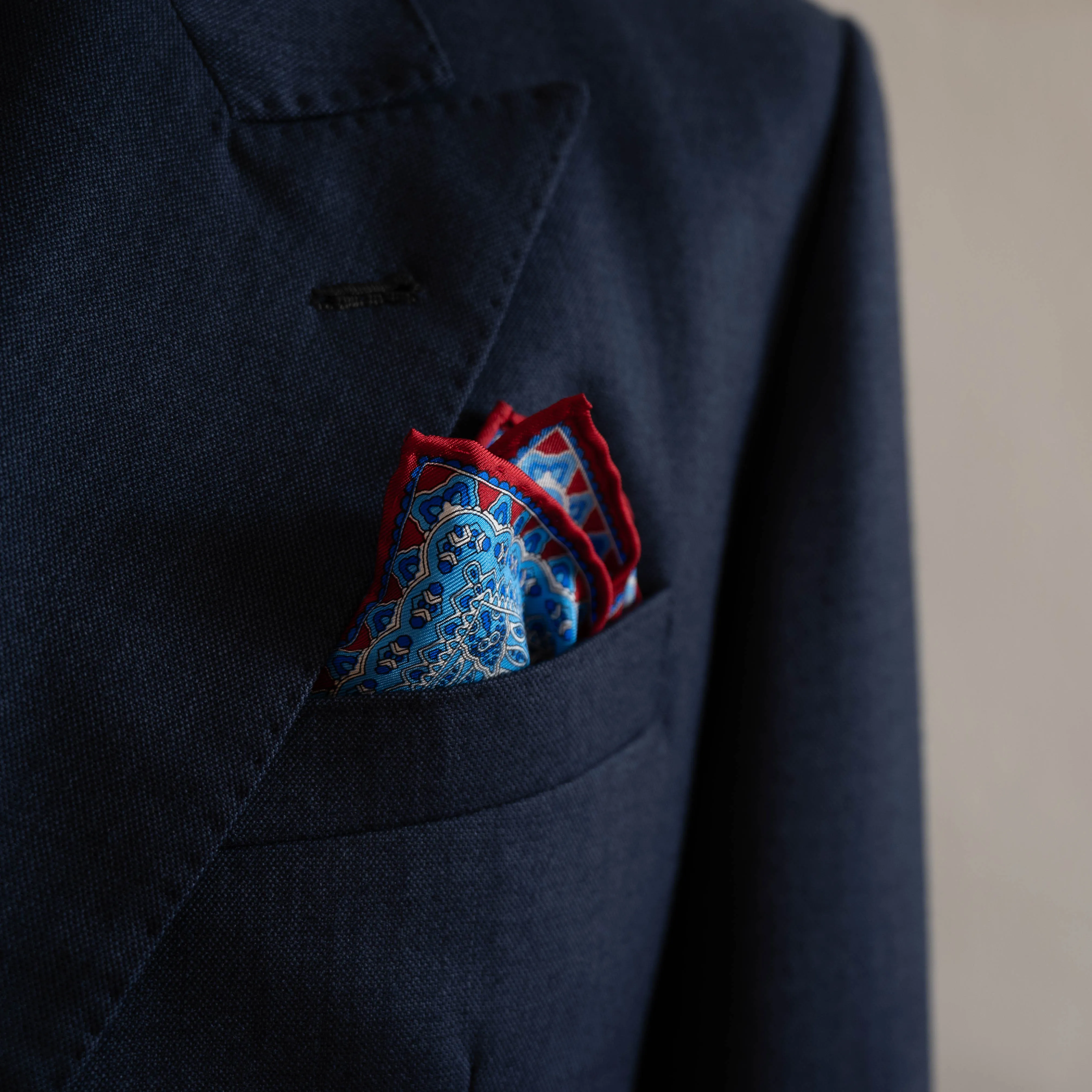 Red/Blue Paisley Printed Silk Pocket Square