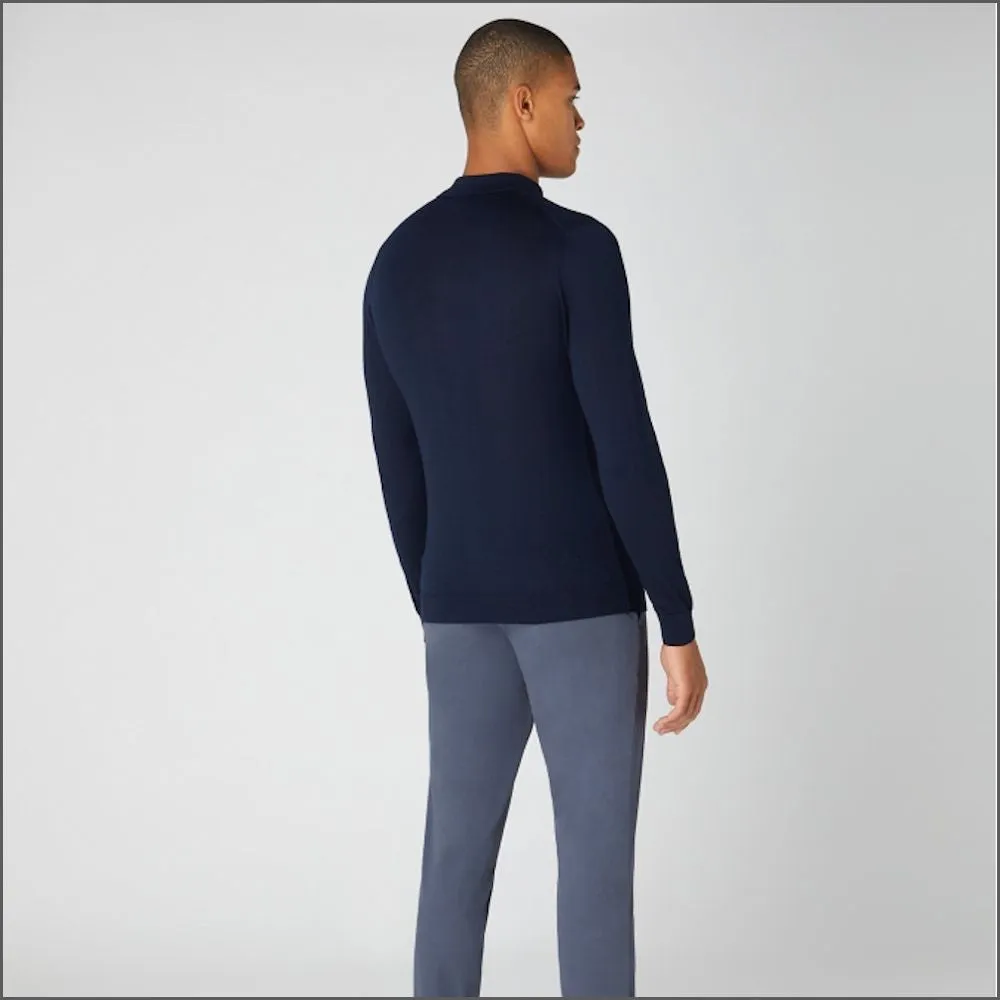 Reums Uomo Navy Slim Fit Merino Wool-Blend Long Sleeve knitted Polo>>