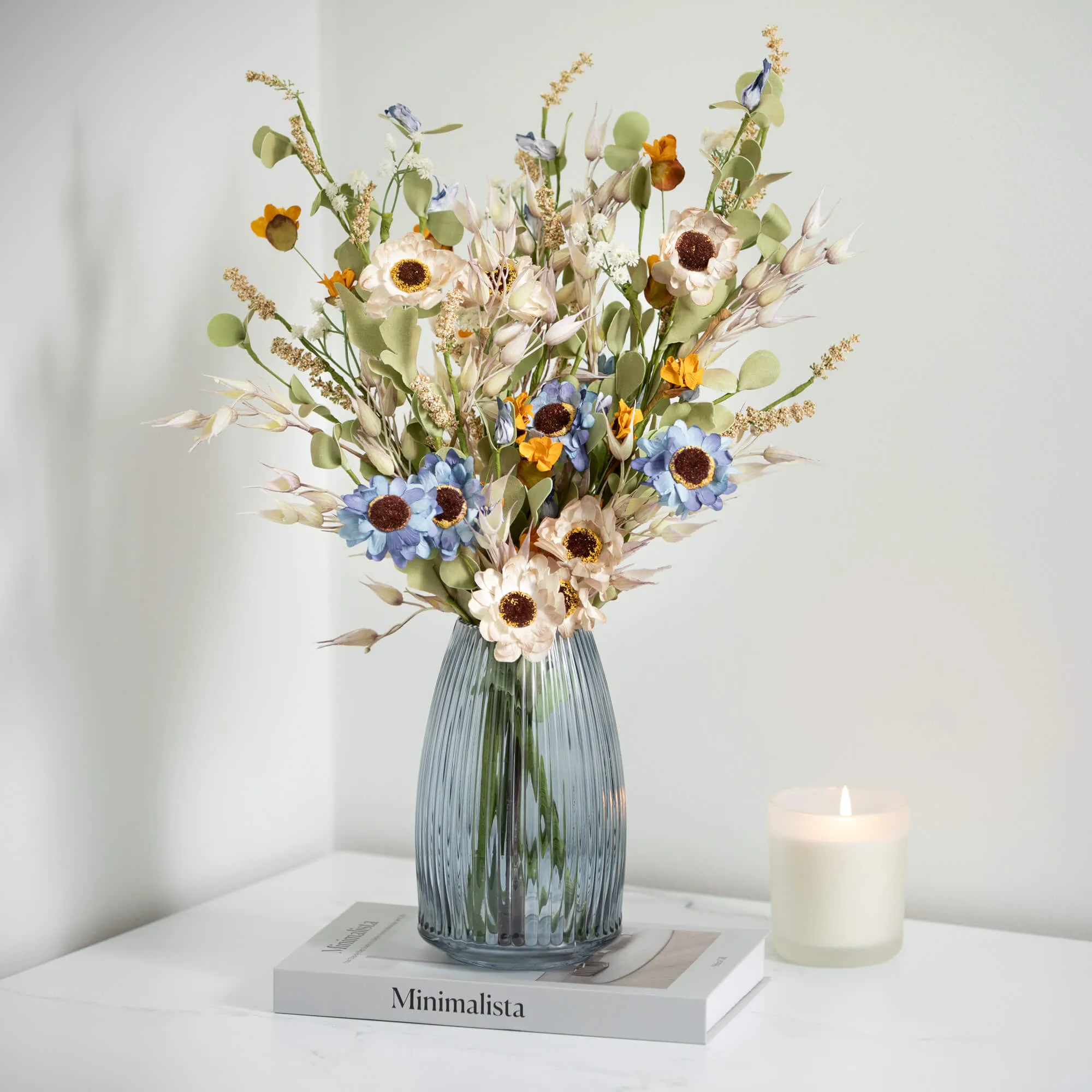 Ribbed Blue Gray Glass Vase