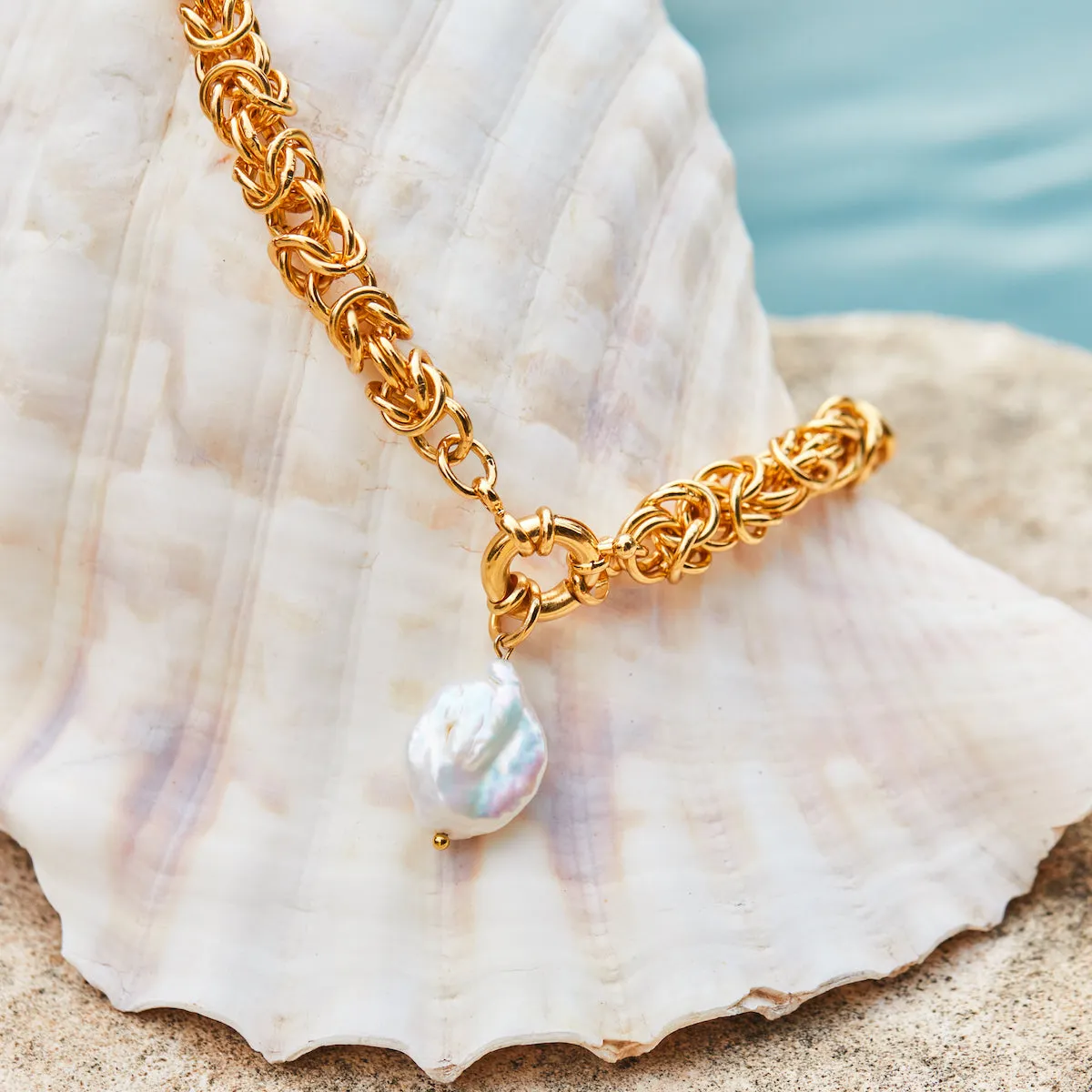 Santorini Baroque Pearl Chunky Chain Necklace