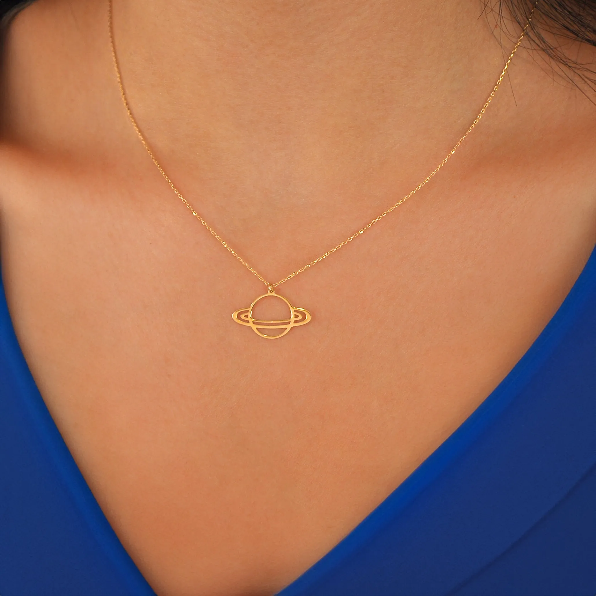 Saturn Necklace| 14K Solid Gold