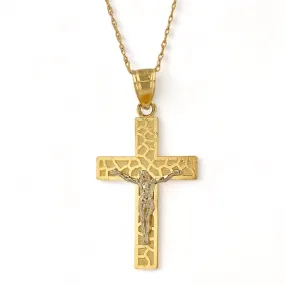 Set yellow gold 14k Singapore chain texture cross pendant -62839