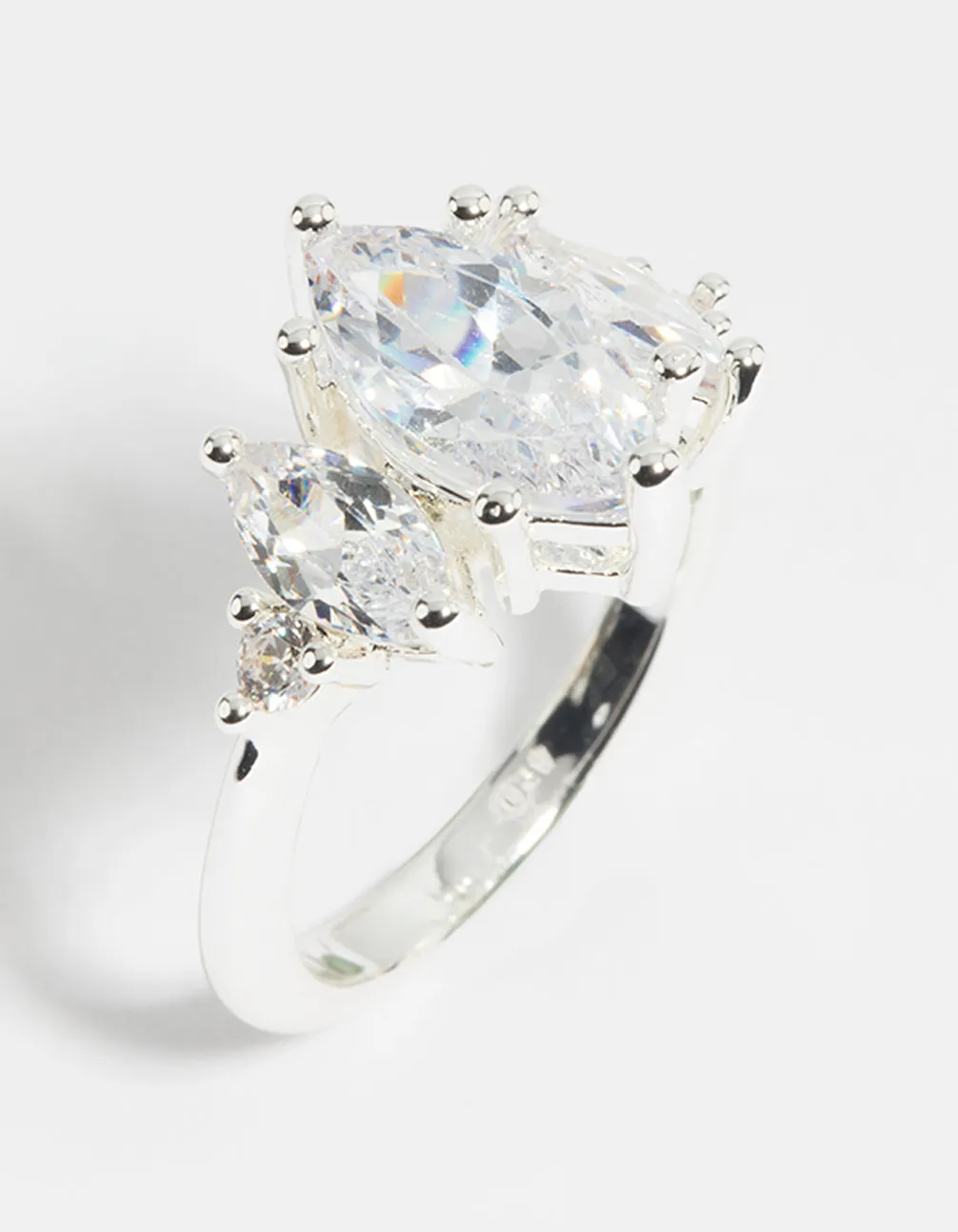 Silver Cubic Zirconia Navette Ring