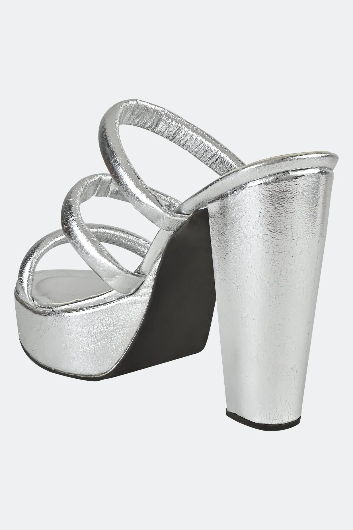 Silver Three Strap Platform For Women