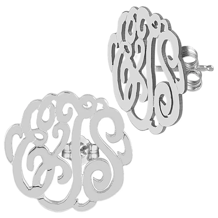 Sterling Silver Script Monogram Stud Earrings