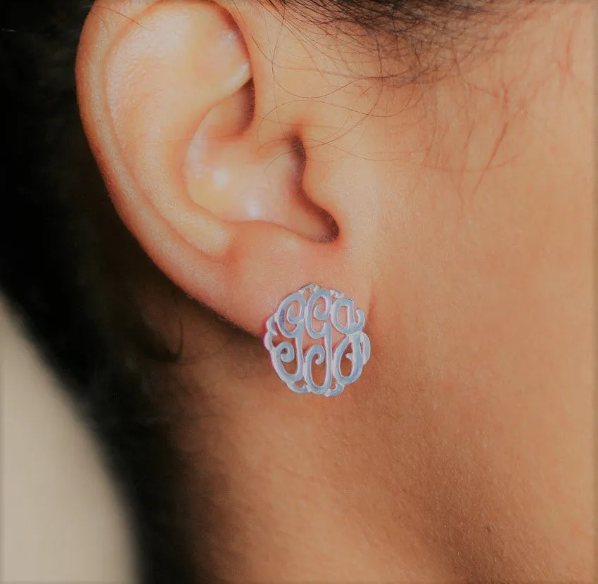 Sterling Silver Script Monogram Stud Earrings