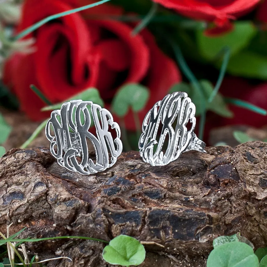 Sterling Silver Script Monogram Stud Earrings